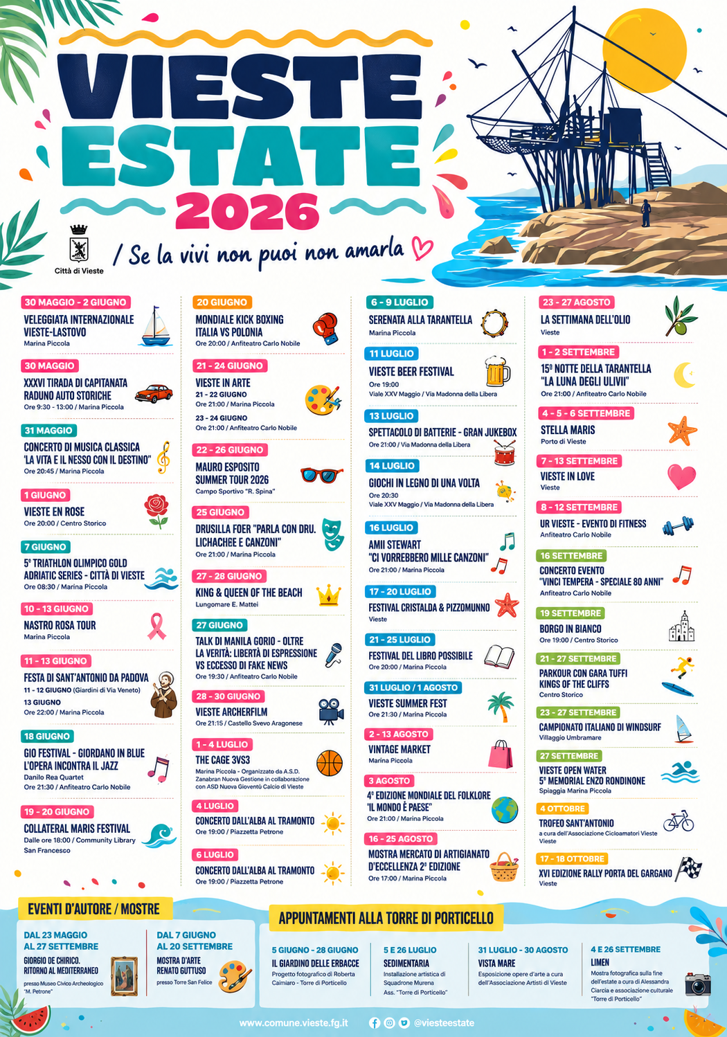 Calendario degli eventi Vieste Estate 2026 con manifestazioni, concerti, festival e appuntamenti nel Gargano in Puglia.